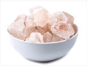 Some parts of himalayan Salt (detailed close-up shot) isolated on white background