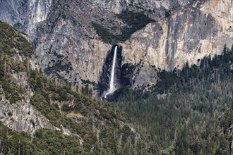 Bridalveil Falls in Yosemite National Park, California, USA. Aerial view