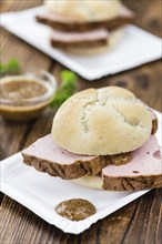 Homemade Meat Loaf on vintage background (selective focus, close-up shot)