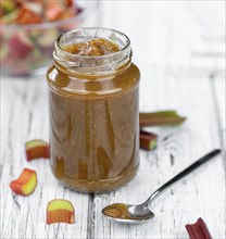 Portion of homemade Rhubarb Jam as close up shot (selective focus)