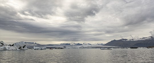 The famous Jokulsarlon Glacier Lagoon in the eastern part of Iceland during a cloudy day