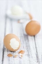 Portion of bolied Eggs (selective focus) as close-up shot