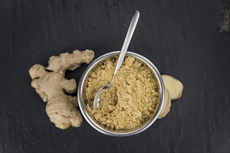 Some healthy Ginger Powder (selective focus, close-up shot)