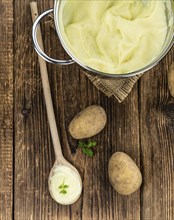 Fresh made Mash on a vintage background (close-up shot)