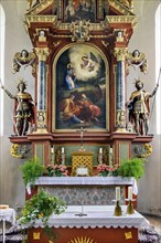 Main altar, Church of St Martin from 1746 in Eisenbach, Kreuzthal, Markt Buchenberg, Allgäu,