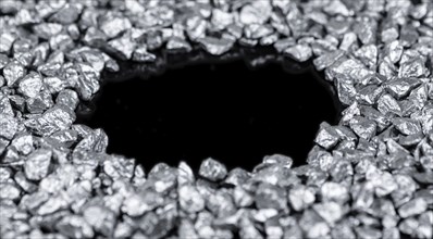 Heap of silver nuggets isolated on black background (close up)