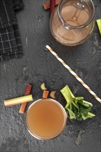 Portion of fresh made Rhubarb Juice (close up shot, selective focus)