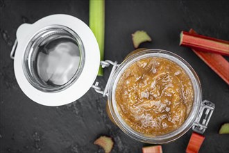 Portion of homemade Rhubarb Jam as close up shot (selective focus)