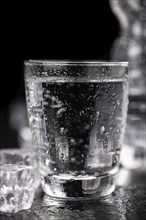 Portion of chilled sparkling water (detailed close up shot, selective focus)