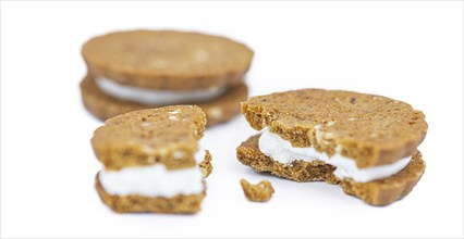 Hazelnut Cream Cookies isolated on white background (close up shot)