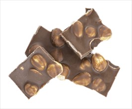 Hazelnut Chocolate isolated on white background (close up shot)