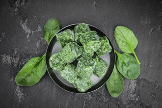 Portion of frozen spinach as detailed close up shot (selective focus)