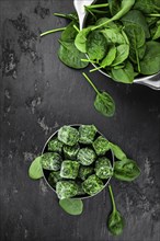 Portion of frozen spinach as detailed close up shot (selective focus)