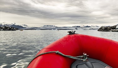 Boat excursion in the Jokulsarlon Glacier Lagoon (eastern part of Iceland)