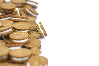 Hazelnut Cream Cookies isolated on white background (close up shot)