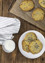 Portion of Chocolate Chip Cookies as detailed close-up shot, selective focus