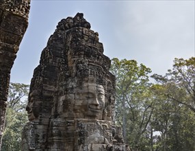 Bayon temple with it's face statues in Ankor Wat, Cambodia, Asia