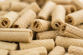 Fresh made Sweet Wafers on a vintage background as detailed close-up shot