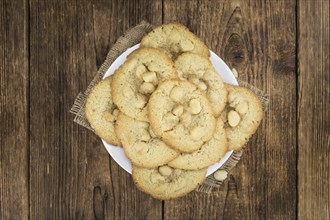 Portion of Macadamia Cookies as detailed close-up shot, selective focus