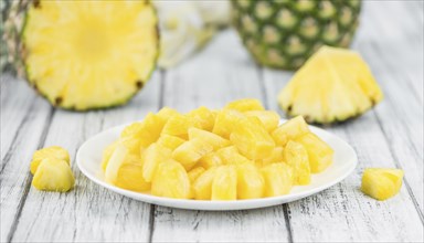 Some homemade Pineapple (sliced) as detailed close-up shot, selective focus