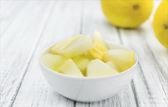 Portion of fresh made Honeydew Melon (close-up shot, selective focus)