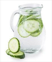 Portion of Cucumber Water as detailed close-up shot isolated on white background