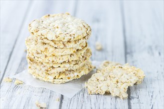 Some fresh made Corn Waffles on wooden background (selective focus)