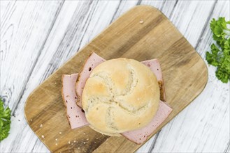 Meat Loaf on rustic wooden background (close-up shot)