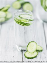 Cucumber Water on a vintage background as detailed close-up shot, selective focus