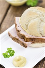 Homemade Meat Loaf on vintage background (selective focus, close-up shot)