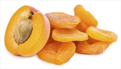 Dried Food (Apricots) isolated on white background (selective focus, close-up shot)