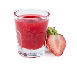 Strawberry liqueur isolated on white background, selective focus, close-up shot