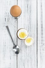 Portion of bolied Eggs (selective focus) as close-up shot