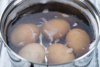 Some bolied Eggs (selective focus) as detailed close-up shot