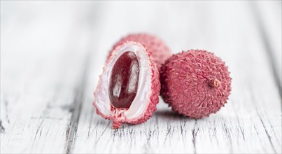 Portion of fresh Lychees (close-up shot, selective focus)