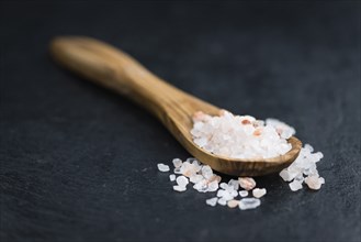 Some Pink Salt on a vintage slate slab (selective focus)