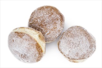 Portion of Berliner Doughnuts isolated on white background (selective focus)