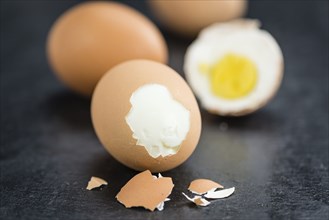 Portion of bolied Eggs (selective focus) as close-up shot