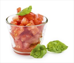 Portion of Diced Tomatoes (as close-up shot) isolated on white background