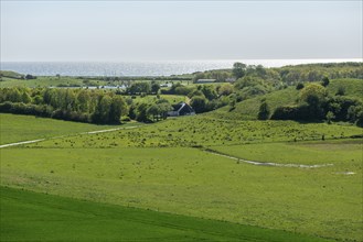 View from Hatbakken Fakkebjerg, Bagenkop, Langeland, Agriculture, Farms, Forest, County of Funen,