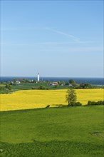 View from Hatbakken Fakkebjerg, Bagenkop, Kelsnor, Langeland, agriculture, rape cultivation,