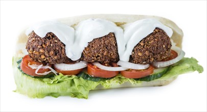 Falafel Sandwich (close-up shot) isolated on white background