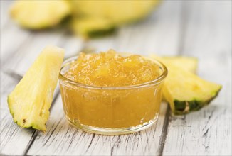 Some homemade Pineapple Jam as detailed close-up shot, selective focus