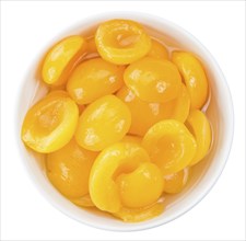 Portion of Pickled Apricots (as close-up shot) isolated on white background