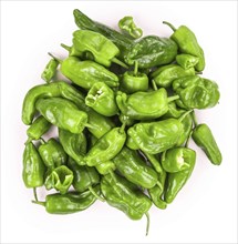 Portion of Raw Pimientos as detailed close-up shot isolated on white background