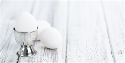 Portion of bolied Eggs (selective focus) as close-up shot