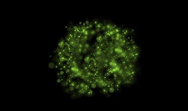Abstract digital art with green glowing light particles on a black background, background image