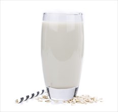 Oat Milk isolated on white background (selective focus, close-up shot)