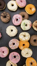 Some fresh made Donuts (view from above, close-up shot)