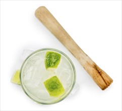 Caipirinha as detailed close-up shot isolated on white background (selective focus)